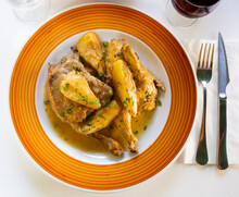 Picante De Pollo, Baked Chicken With Pears And Spicy Sauce Made Of Sparkling Wine With Cinnamon, Popular Dish Of Bolivian Cuisine