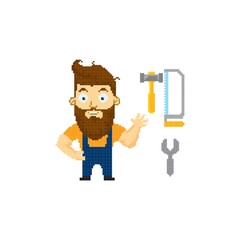 Sticker - pixel art carpenter