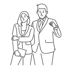 Canvas Print - Business man and women, line art vector illustration