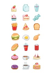 Wall Mural - Collection of pixelated food icons