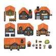 Set of pixelated buildings
