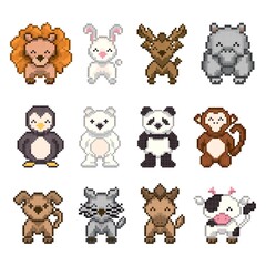 Poster - Set of pixel art animal icons