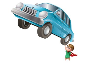 Canvas Print - Super son lifting a car