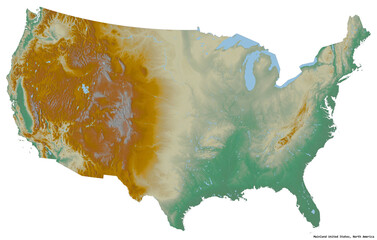 Mainland United States on white. Relief