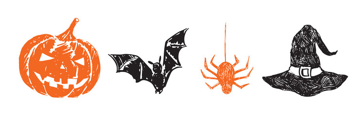 Wall Mural - Halloween symbols hand drawn illustrations	