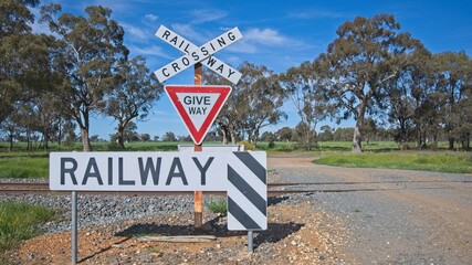 Country Train Crossing and Signs in NSW