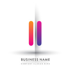 Poster - initial logo LL lowercase letter, orange and magenta creative logotype concept.