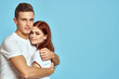 © SHOTPRIME STUDIO - Portrait of man and woman on blue background Copy Space cropped view love family trust