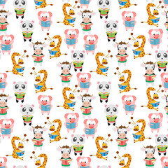  seamless pattern design with cute animal cartoon ornament, copy space
