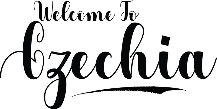 Welcome To Czechia Typography Black Color Text 
on White Background