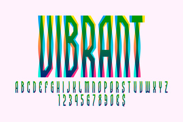 Poster - Vibrant artistic display font. Colorful wavy letters, numbers and currency signs. Isolated vector english alphabet.