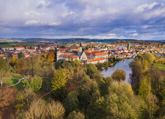 Wall Mural - Telc castle in Czech Republic - aerial view