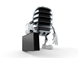 Wall Mural - Microphone character holding briefcase