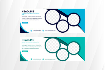 Wall Mural - Set of vector white background from horizontal web banners with round color design elements and circle shape for photo place. Templates are standard size.