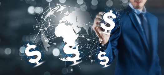 Wall Mural - money transfer in digital world, business and technology concept 3D illustration