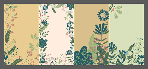 Wall Mural - Vector set of trendy abstract backgrounds in minimalist style with flowers.