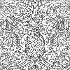 Canvas Print - Intricate pineapple design on black and white colors.