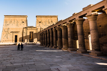 Temple of Isis on Agilkia island, moved from Philae island, Aswan, Egypt. Ancient, historic