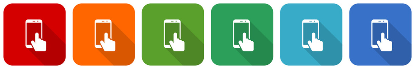Poster - Smartphone, mobile phone icon set, flat design vector illustration in 6 colors options for webdesign and mobile applications