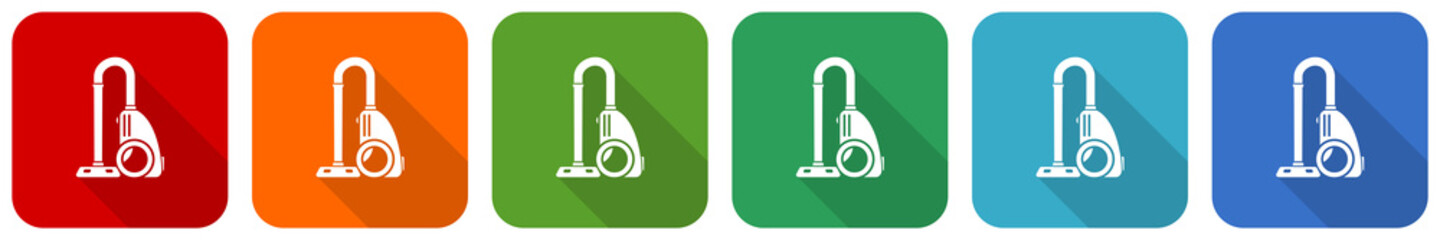 Aufkleber - Vacuum cleaner icon set, flat design vector illustration in 6 colors options for webdesign and mobile applications