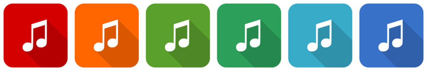Aufkleber - Music icon set, flat design vector illustration in 6 colors options for webdesign and mobile applications