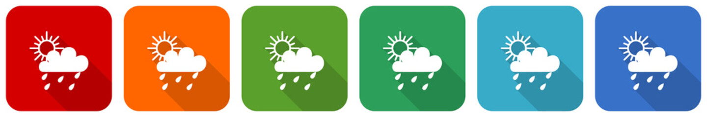 Aufkleber - Rain icon set, flat design vector illustration in 6 colors options for webdesign and mobile applications