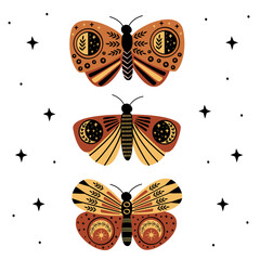Wall Mural - poster with mystic moths and butterflies
