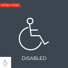 Disabled Thin Line Vector Icon. Flat Icon Isolated On The Black Background. Editable Stroke EPS File. Vector Illustration.