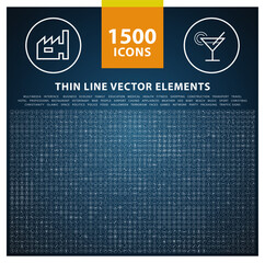 Fototapete - Set of 1500 High Quality Thin Line Icons . Isolated Vector Elements