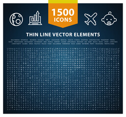 Fototapete - Set of 1500 High Quality Thin Line Icons . Isolated Vector Elements