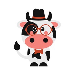 Sticker - Cute cow with glasses and bow tie