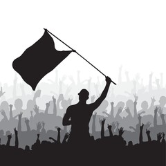 Sticker - Man waving flag and crowd cheering