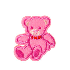 pink teddy bear patch isolated on white background