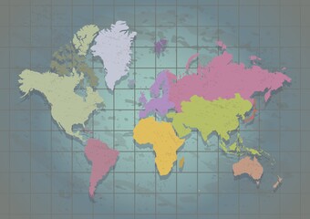 Sticker - World map with grids.