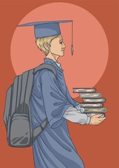 Wall Mural - graduate with backpack and books