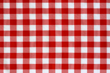 Top View, Tablecloth Scotch Pattern Red White. Can Place Food And Everything On Tablecloth