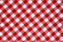 Top View, Tablecloth Scotch Pattern Red White. Can Place Food And Everything On Tablecloth Or Design Cool Banner On Page And Cover