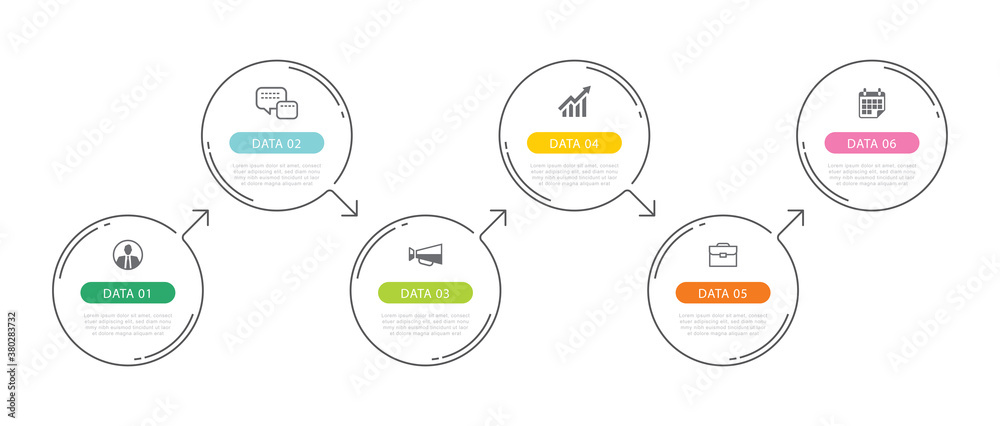 timeline infographic 6 vector hd images, 6 circle data... 6 circle data timeline infographics template with thin line design ...