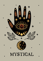 Wall Mural - mystical poster with black hand, moon, eye