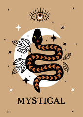 Wall Mural - poster with mystic eye , black snake and moon