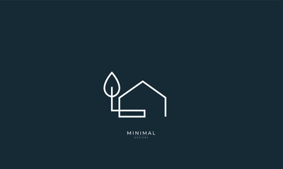 A line art icon logo of a house/home with a leaf/tree