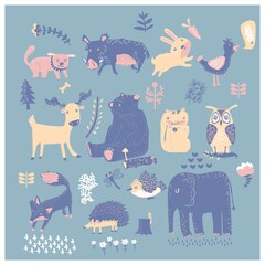 Wall Mural - Collection of sleeping animals