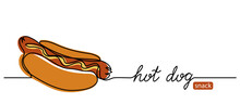 Hot Dog Simple Border, Banner. Modern Line Art Design With Lettering Hot Dog.