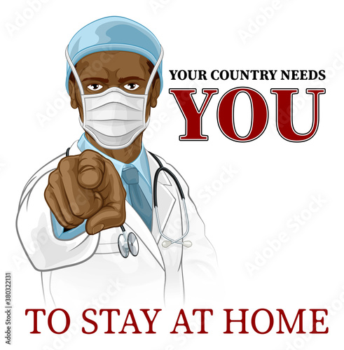 Fotografía A doctor in PPE mask pointing in a your country needs or wants you gesture