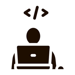 Canvas Print - Programmer Coding Laptop Vector Icon. Write Coding System, Data Encryption Pictogram. Web Development, Programming Languages, Bug Fixing, HTML, Script Contour Illustration