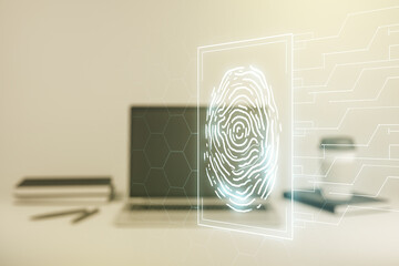 Aufkleber - Double exposure of abstract creative fingerprint hologram on computer background, protection of personal information concept