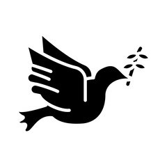 Poster - peace dove with olive branch flying silhouette style icon