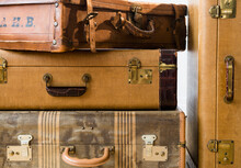 Studio Shot Of Old Fashioned Suitcases