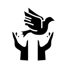 Poster - hands protecting peace dove flying silhouette style icon