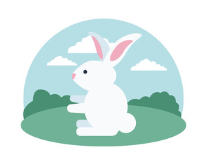 Wall Mural - cute rabbit seated in the field scene